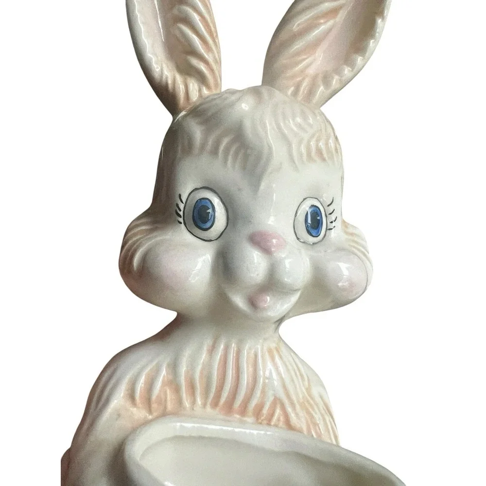 Vintage Easter Bunny Rabbit Ceramic Trinket Box Lusterware Candy Dish Pearl 7